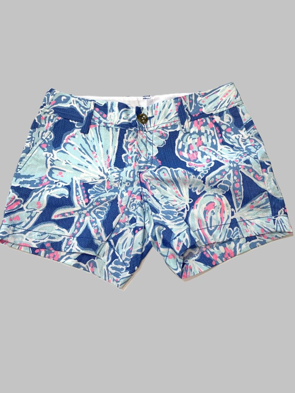 Lily Pulitzer Tropical Seashells Print Blue Women Shorts Textured Size 0